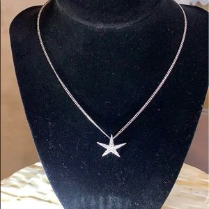 Charm Necklace Silver CZ Starfish Pendant 14”